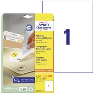 Avery-Zweckform L4735REV-25 Universele etiketten 210 x 297 mm Papier Wit 30 stuk(s) Weer verwijderbaar Inkjet, Laser (zw Avery-Zweckform L4735REV-25 Universele etiketten 210 x 297 mm Papier Wit 30 stuk(s) Weer verwijderbaar Inkjet, Laser (zw