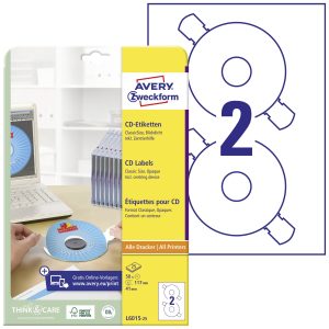 Avery-Zweckform L6015-25 CD-etiketten Ø 117 mm Papier Wit 50 stuk(s) Permanent hechtend Inkjet, Laser (zwart/wit), Laser Avery-Zweckform L6015-25 CD-etiketten Ø 117 mm Papier Wit 50 stuk(s) Permanent hechtend Inkjet, Laser (zwart/wit), Laser