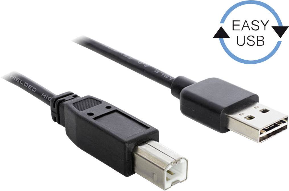 Delock 83358 USB-kabel USB 2.0 USB-A stekker, USB-B stekker 1.00 m Zwart Stekker past op beide manieren, Vergulde steekc