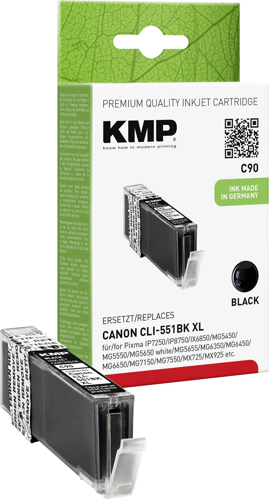 KMP Inktcartridge vervangt Canon CLI-551BK XL Compatibel Zwart C90 1520,0001