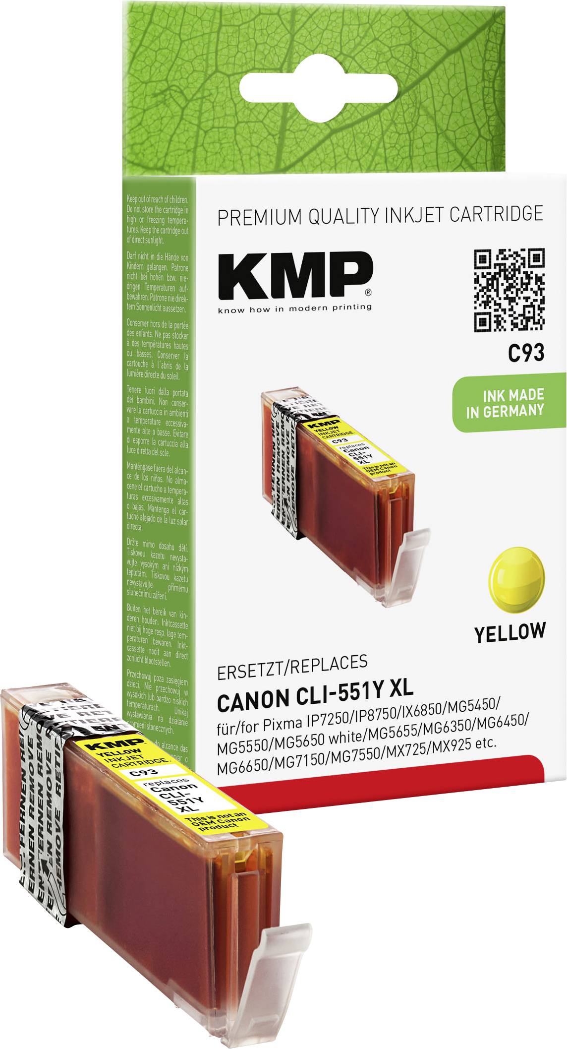 KMP Inktcartridge vervangt Canon CLI-551Y XL Compatibel Geel C93 101041210