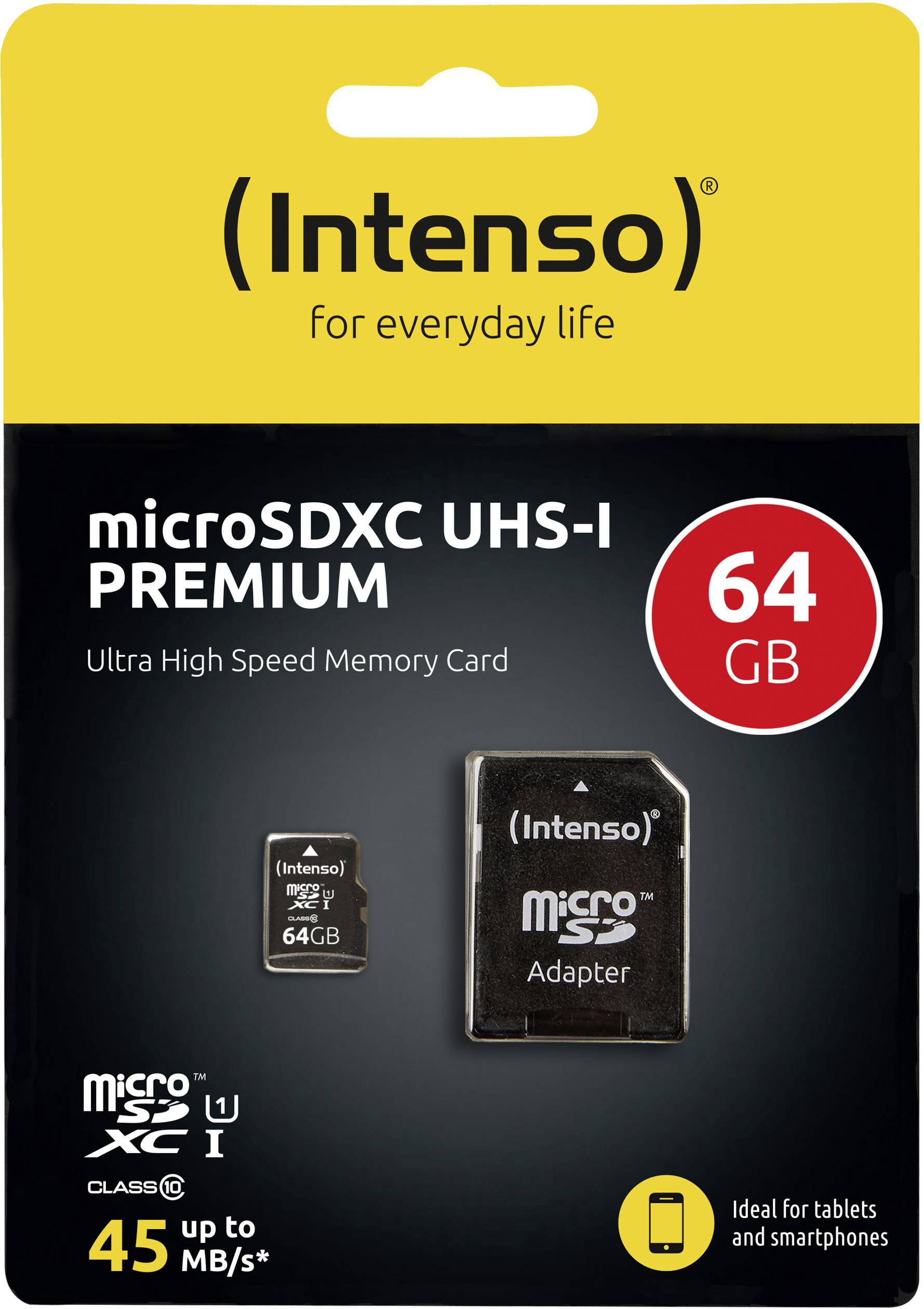 Intenso Premium microSDXC-kaart 64 GB Class 10, UHS-I Incl. SD-adapter