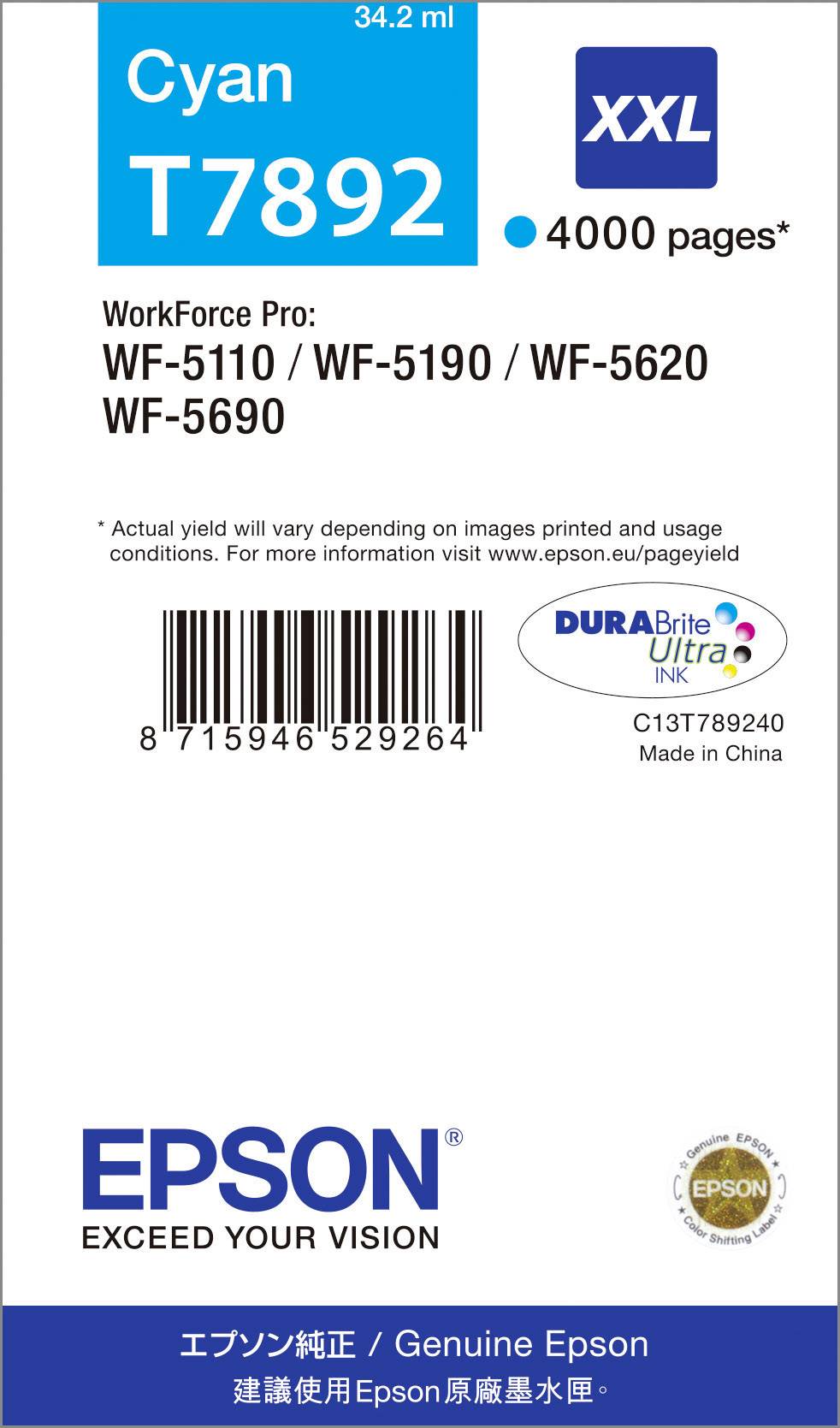 Epson Inktcartridge T7892 XXL Origineel Cyaan C13T789240