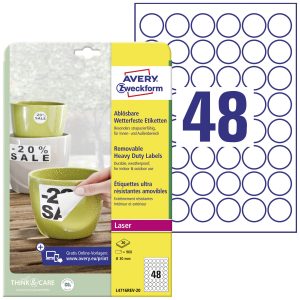 Avery-Zweckform L4716REV-20 Folie-etiketten Ø 30 mm Folie Wit 960 stuk(s) Weer verwijderbaar Laser (kleur), Laser (zwart Avery-Zweckform L4716REV-20 Folie-etiketten Ø 30 mm Folie Wit 960 stuk(s) Weer verwijderbaar Laser (kleur), Laser (zwart