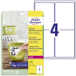 Avery-Zweckform L4774REV-20 L4774REV-20 ( 99.1 x 139 mm ),Wit, 80 stuk(s), Weer verwijderbaar Avery-Zweckform L4774REV-20 L4774REV-20 ( 99.1 x 139 mm ),Wit, 80 stuk(s), Weer verwijderbaar