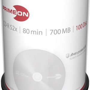 Primeon 2761103 CD-R 80 disc 700 MB 100 stuk(s) Spindel Mat zilver oppervlak Primeon 2761103 CD-R 80 disc 700 MB 100 stuk(s) Spindel Mat zilver oppervlak