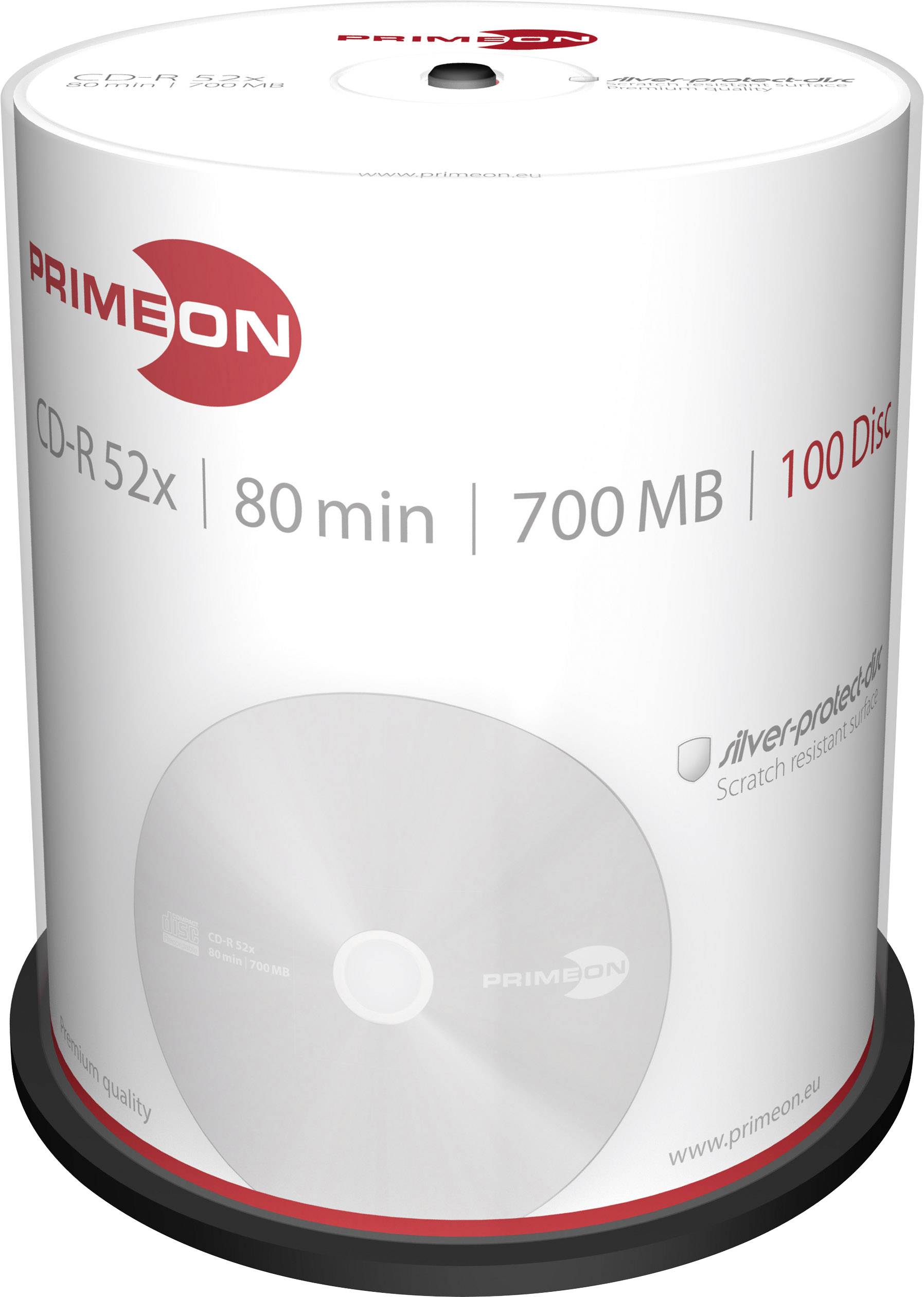 Primeon 2761103 CD-R 80 disc 700 MB 100 stuk(s) Spindel Mat zilver oppervlak