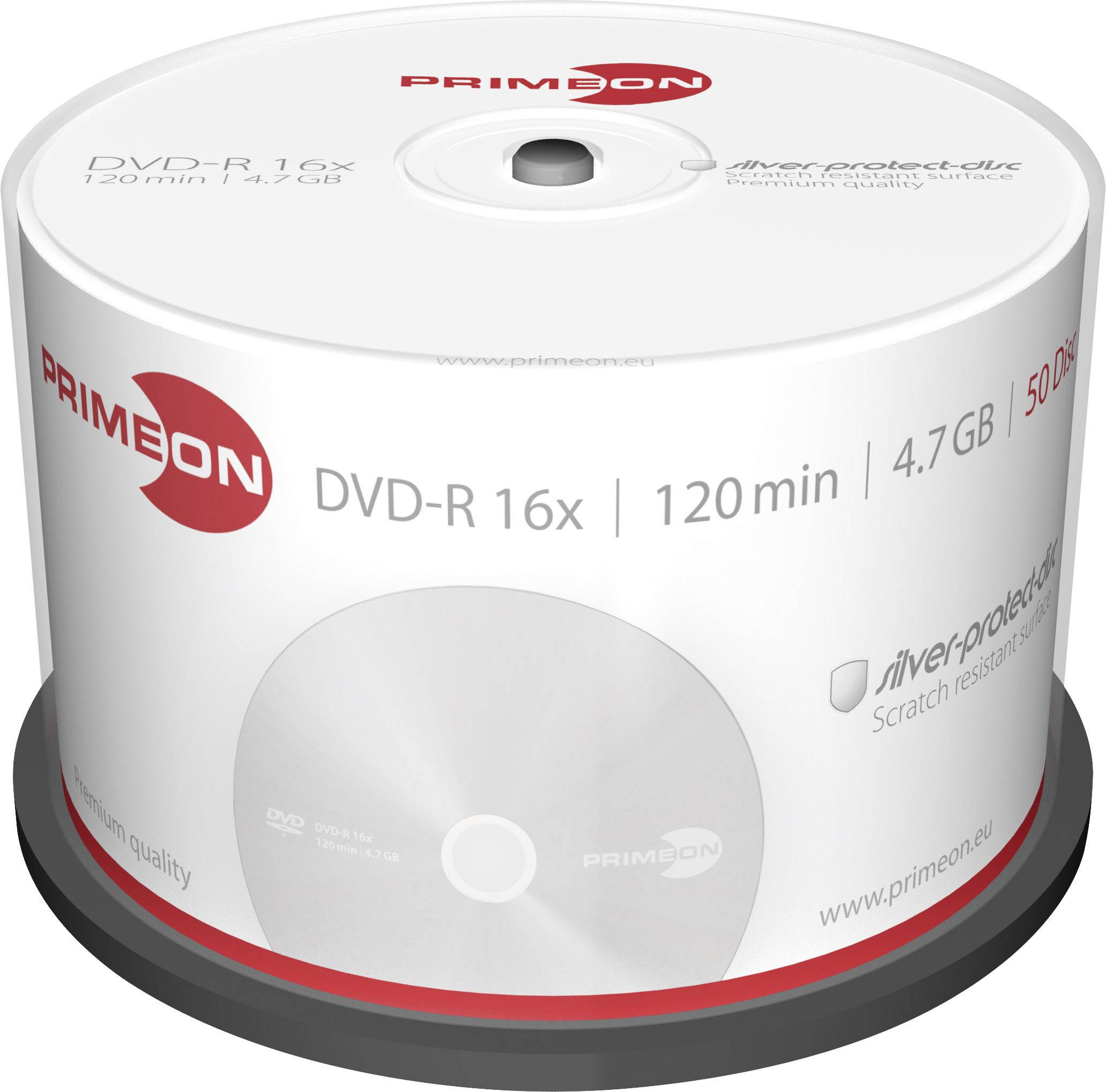 Primeon 2761204 DVD-R disc 4.7 GB 50 stuk(s) Spindel Mat zilver oppervlak