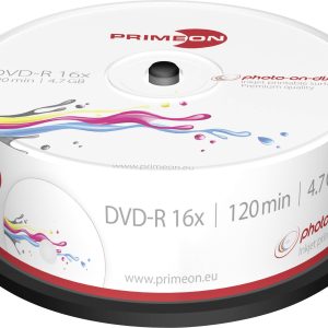 Primeon 2761205 DVD-R disc 4.7 GB 25 stuk(s) Spindel Bedrukbaar Primeon 2761205 DVD-R disc 4.7 GB 25 stuk(s) Spindel Bedrukbaar