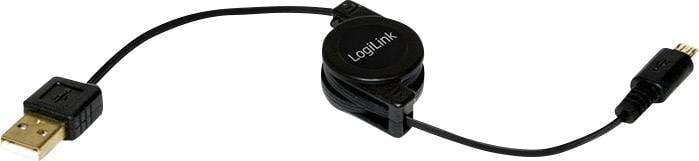 LogiLink CU0090 USB-kabel USB 2.0 USB-A stekker, USB-micro-B stekker 0.75 m Zwart Incl. oproller