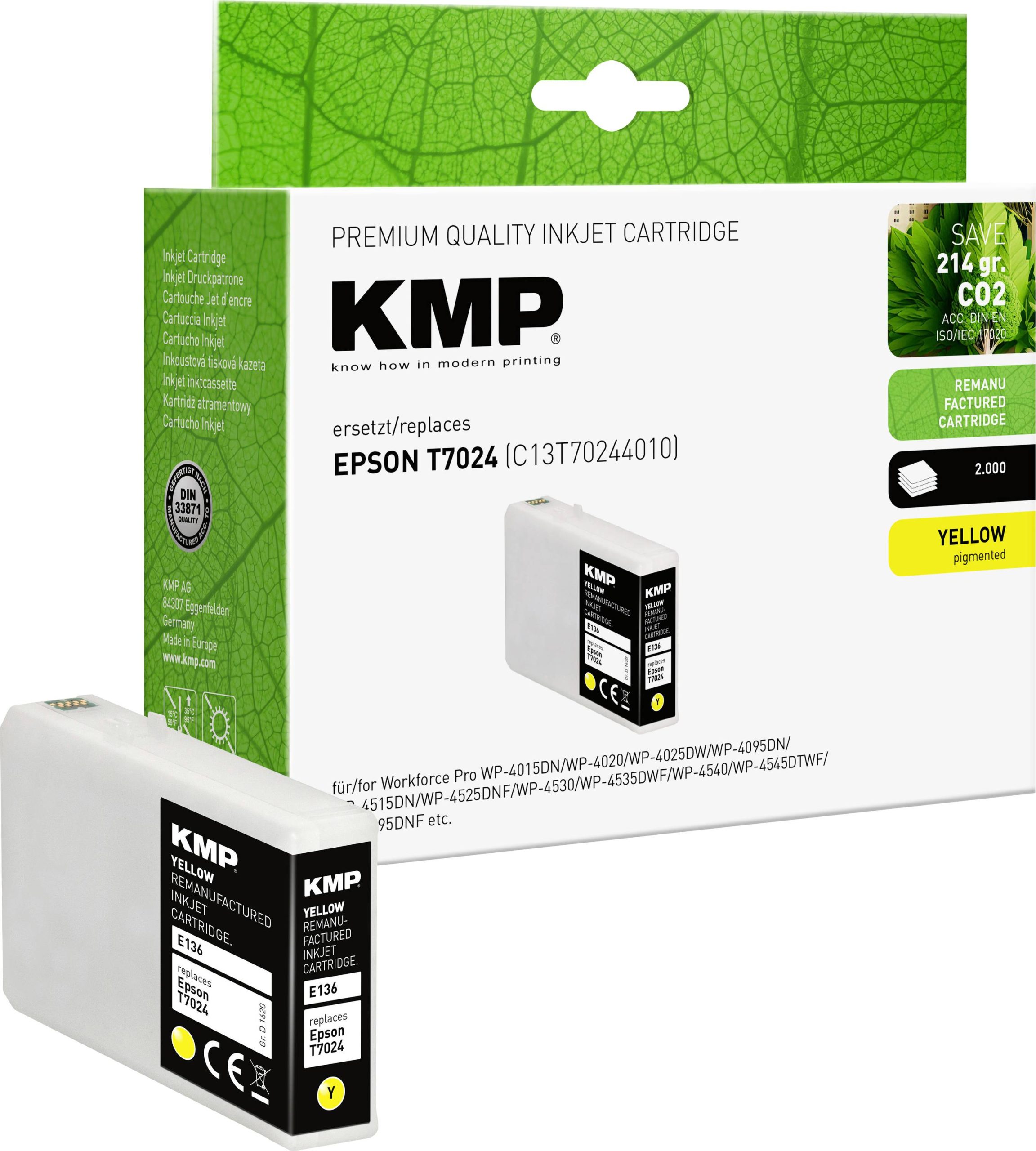 KMP Inktcartridge vervangt Epson T7024 Compatibel Geel E136 1620,4009