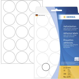 Herma 2270 Etiketten Ø 32 mm Papier Wit 480 stuk(s) Permanent hechtend Etiketten voor markeringspunten Herma 2270 Etiketten Ø 32 mm Papier Wit 480 stuk(s) Permanent hechtend Etiketten voor markeringspunten