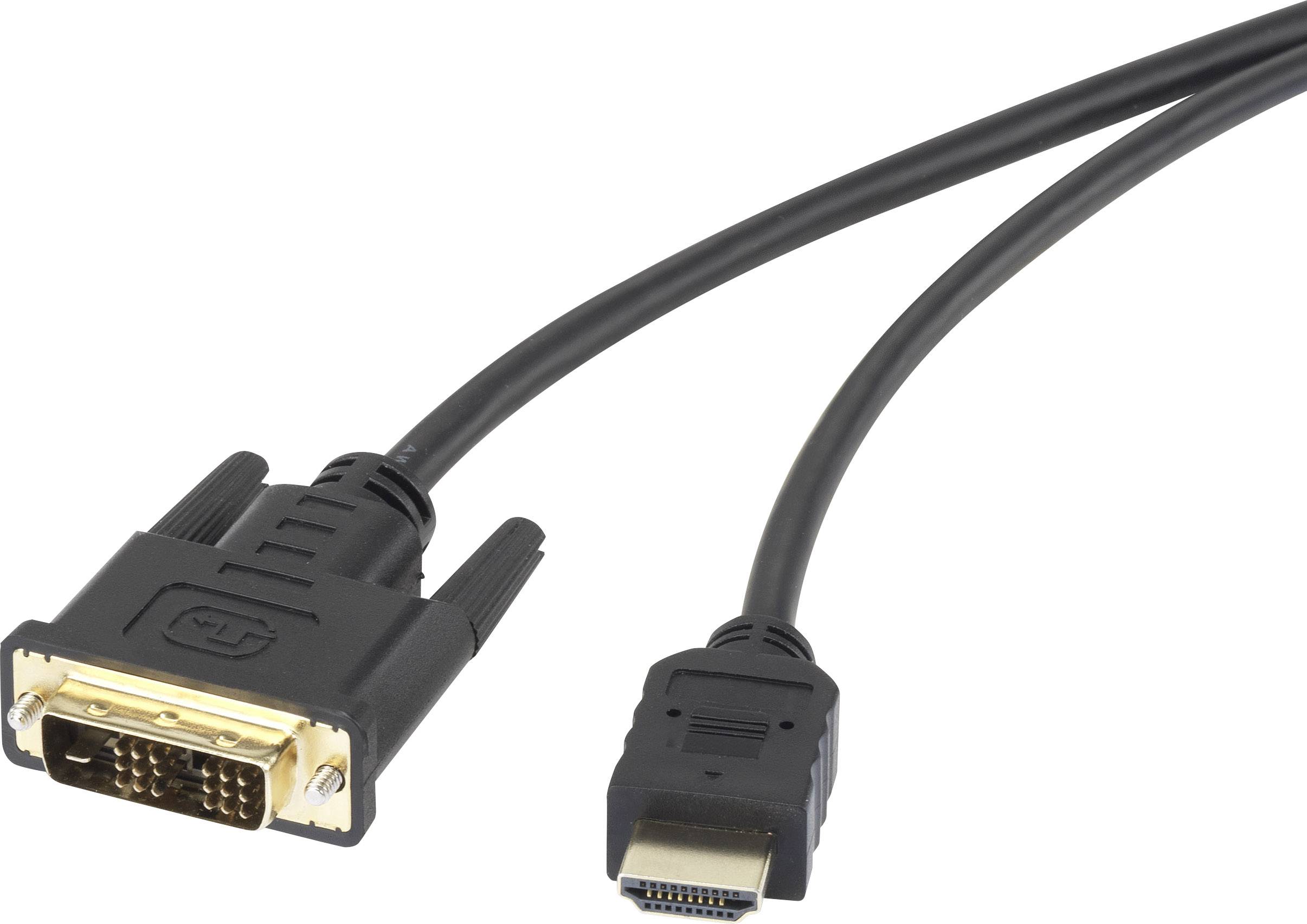 Renkforce RF-4212219 DVI-kabel DVI / HDMI Adapterkabel DVI-D 18+1-polige stekker, HDMI-A-stekker 5.00 m Zwart Vergulde s