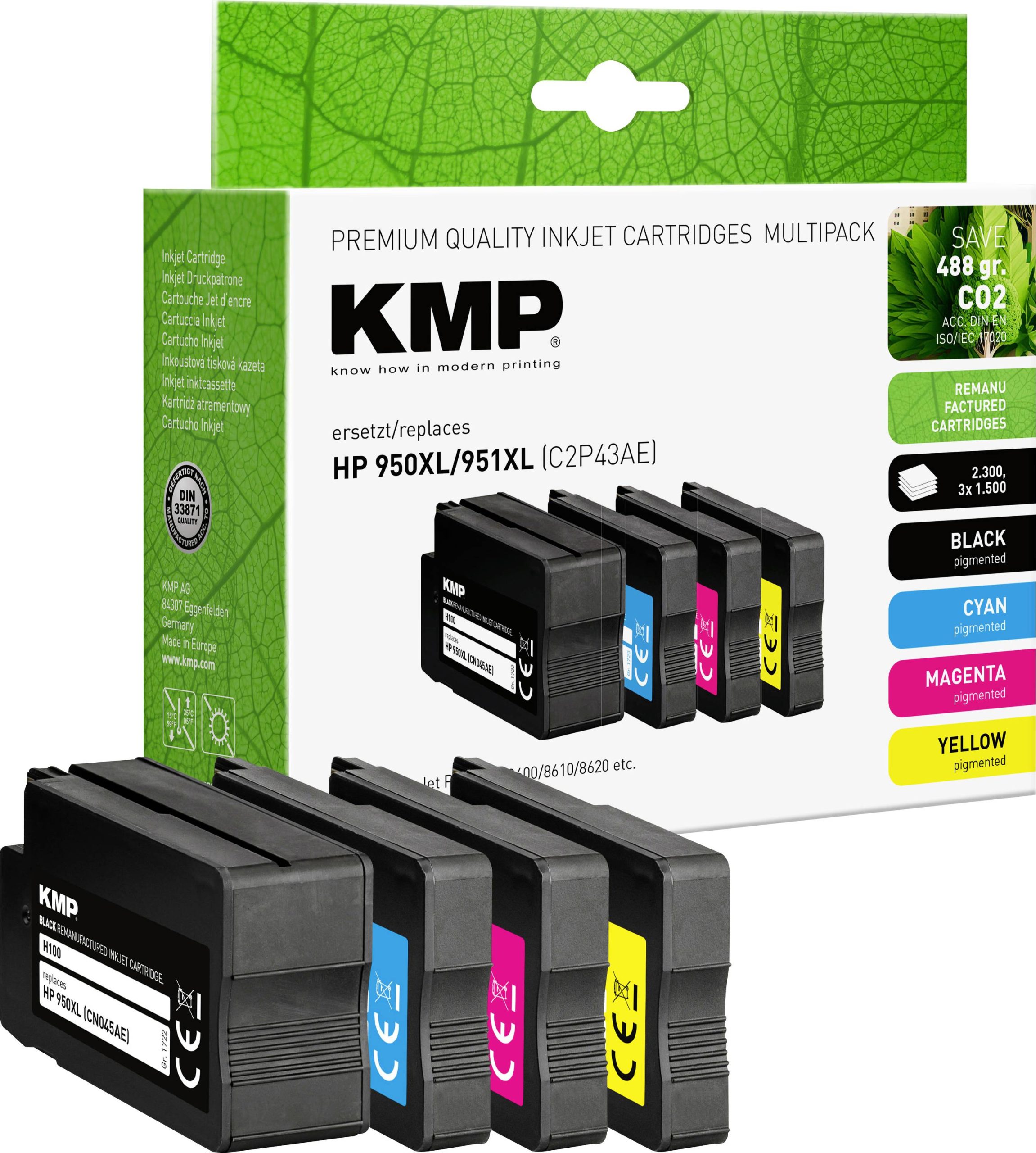 KMP Inktcartridge vervangt HP 950XL, 951XL, C2P43AE, CN045AE, CN046AE, CN047AE, CN048AE Compatibel Combipack Zwart, Cyaa