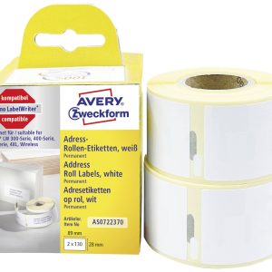 Avery-Zweckform Rol met etiketten 82 x 28 mm Papier Wit 260 stuk(s) Permanent hechtend Adresetiketten AS0722370 Avery-Zweckform Rol met etiketten 82 x 28 mm Papier Wit 260 stuk(s) Permanent hechtend Adresetiketten AS0722370