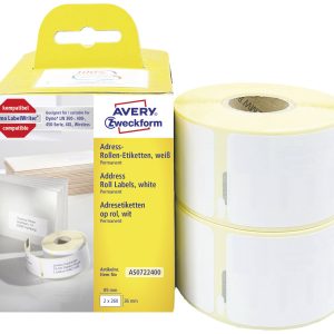 Avery-Zweckform Rol met etiketten Compatibel vervangt DYMO, Seiko 99012, S0722400 89 x 36 mm Papier Wit 520 stuk(s) Perm Avery-Zweckform Rol met etiketten Compatibel vervangt DYMO, Seiko 99012, S0722400 89 x 36 mm Papier Wit 520 stuk(s) Perm