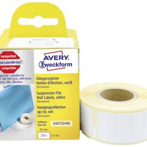 Avery-Zweckform Rol met etiketten Compatibel vervangt DYMO 99017, S0722460 50 x 12 mm Papier Wit 220 stuk(s) Permanent h Avery-Zweckform Rol met etiketten Compatibel vervangt DYMO 99017, S0722460 50 x 12 mm Papier Wit 220 stuk(s) Permanent h