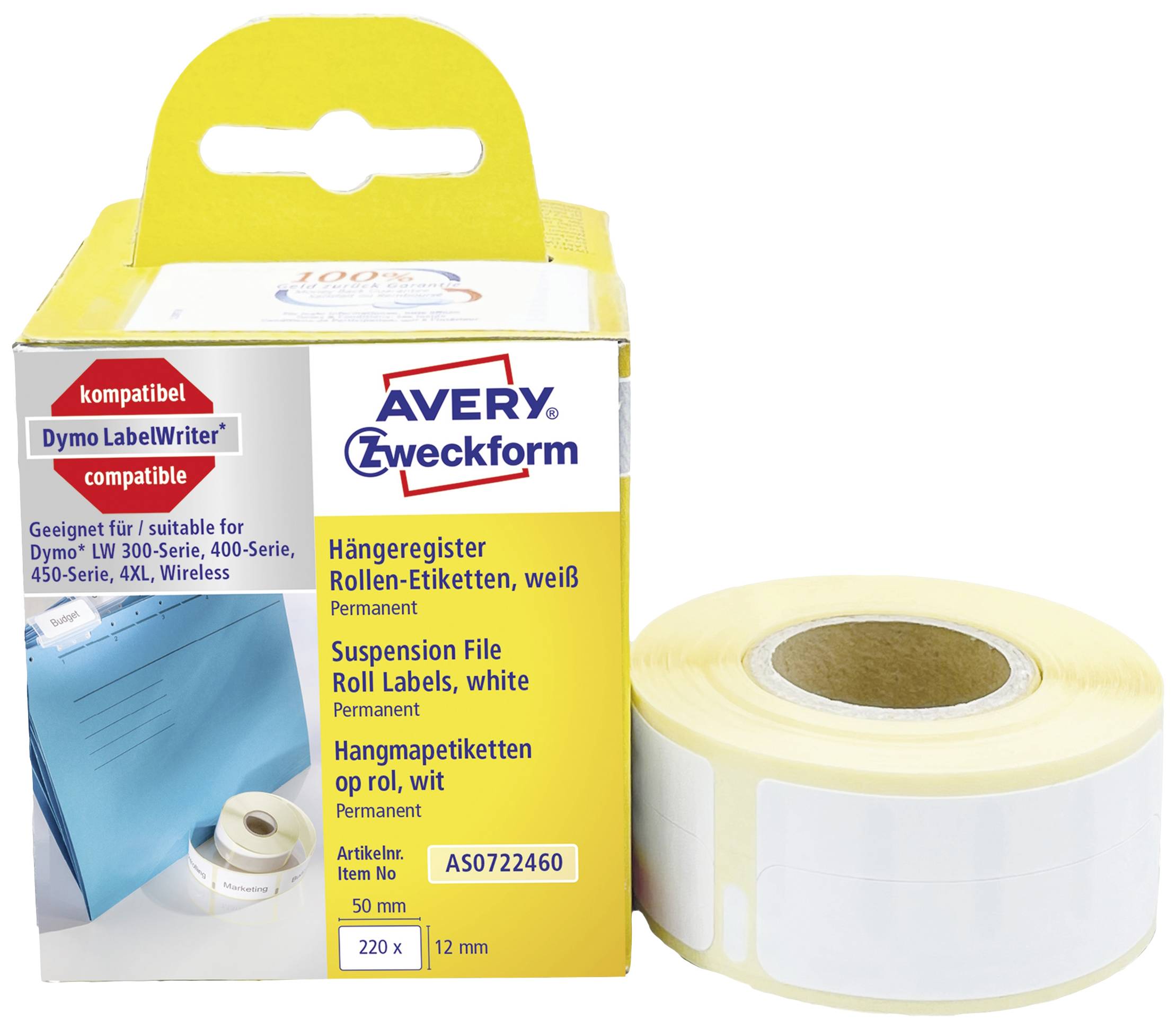 Avery-Zweckform Rol met etiketten Compatibel vervangt DYMO 99017, S0722460 50 x 12 mm Papier Wit 220 stuk(s) Permanent h