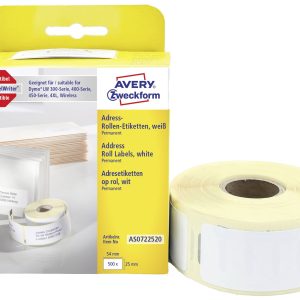 Avery-Zweckform Rol met etiketten Compatibel vervangt DYMO 11352, S0722520 54 x 25 mm Papier Wit 500 stuk(s) Permanent h Avery-Zweckform Rol met etiketten Compatibel vervangt DYMO 11352, S0722520 54 x 25 mm Papier Wit 500 stuk(s) Permanent h