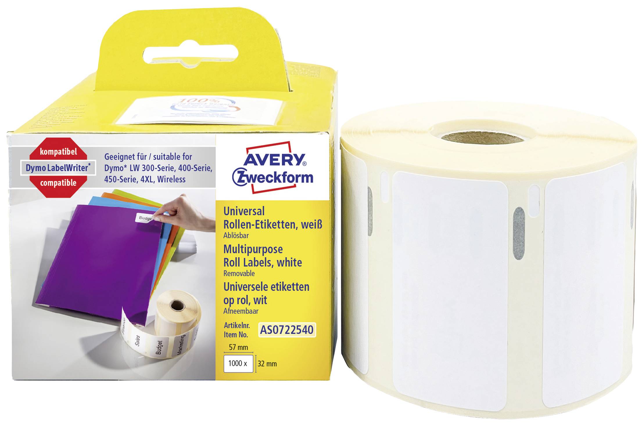 Avery-Zweckform Rol met etiketten Compatibel vervangt DYMO 11354, S0722540 57 x 32 mm Papier Wit 1000 stuk(s) Weer verwi