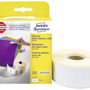 Avery-Zweckform Rol met etiketten Compatibel vervangt DYMO 11355, S0722550 19 x 51 mm Papier Wit 500 stuk(s) Weer verwij Avery-Zweckform Rol met etiketten Compatibel vervangt DYMO 11355, S0722550 19 x 51 mm Papier Wit 500 stuk(s) Weer verwij