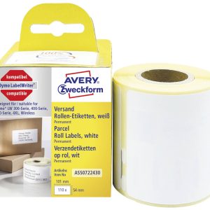 Avery-Zweckform Rol met etiketten 101 x 54 mm Papier Wit 110 stuk(s) Permanent hechtend Verzendetiketten ASS0722430 Avery-Zweckform Rol met etiketten 101 x 54 mm Papier Wit 110 stuk(s) Permanent hechtend Verzendetiketten ASS0722430