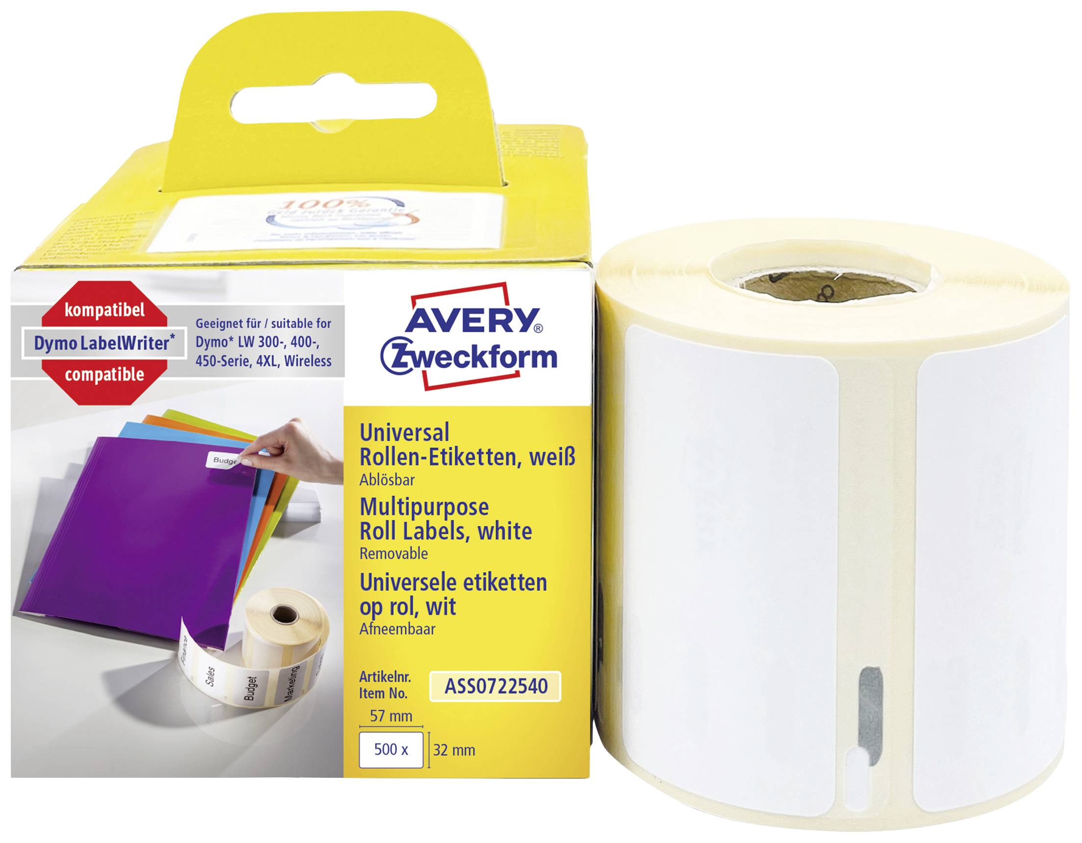 Avery-Zweckform Rol met etiketten Compatibel vervangt DYMO, Seiko 11354, S0722540 57 x 32 mm Papier Wit 500 stuk(s) Weer