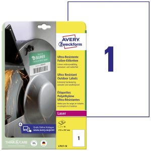 Avery-Zweckform L7917-10 Folie-etiketten 210 x 297 mm Polyethyleen folie Wit 10 stuk(s) Permanent hechtend Laser (kleur) Avery-Zweckform L7917-10 Folie-etiketten 210 x 297 mm Polyethyleen folie Wit 10 stuk(s) Permanent hechtend Laser (kleur)