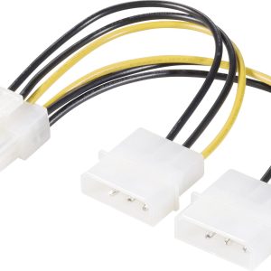 Renkforce Stroom Y-kabel [2x IDE-stroomstekker 4-polig – 1x PCIe-stekker 8-polig] 0.15 m Geel, Zwart