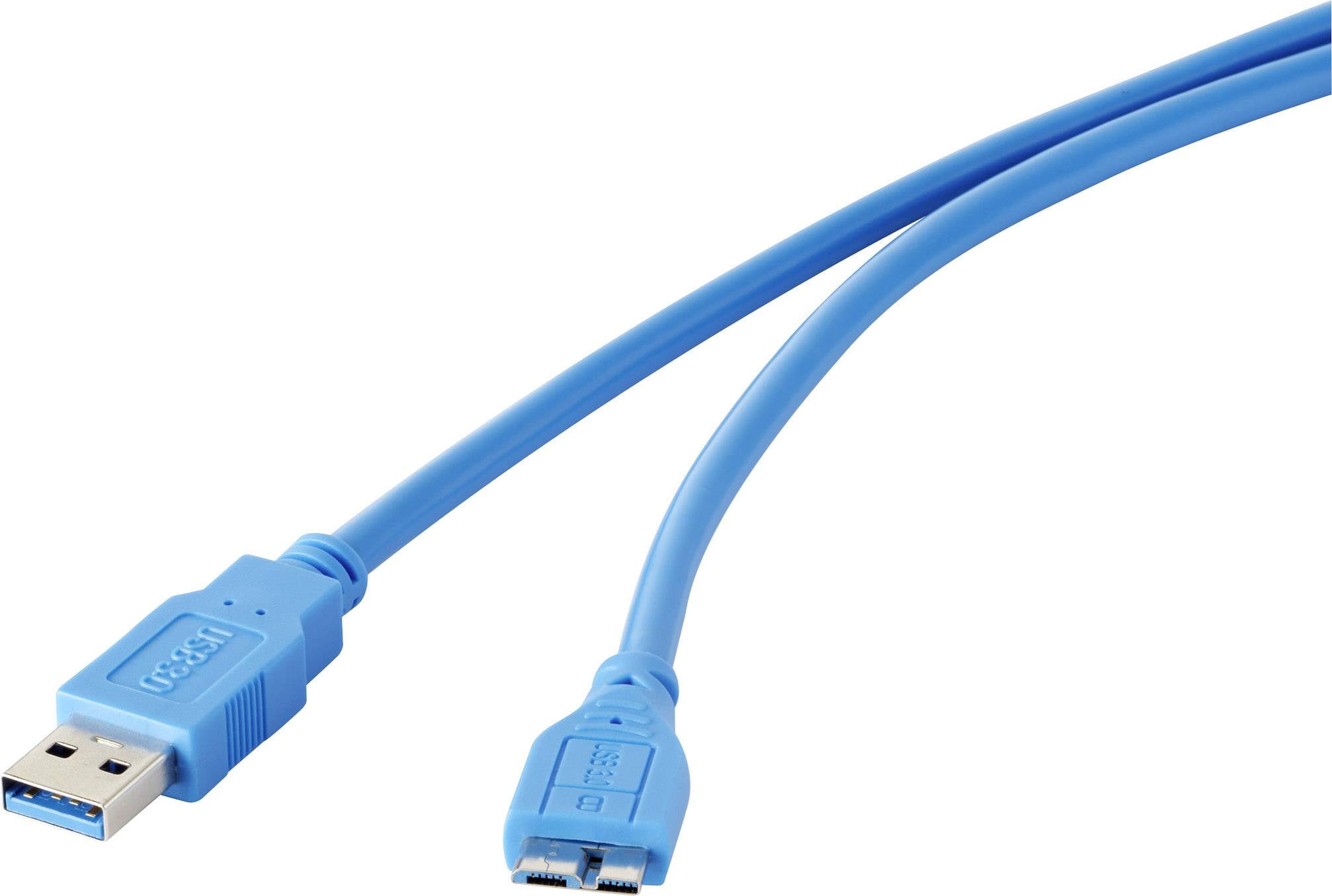 Renkforce USB 3.2 Gen 1 (USB 3.0) 1.00 m Blauw Vergulde steekcontacten [1x USB 3.2 Gen 1 stekker A (USB 3.0) - 1x Micro-