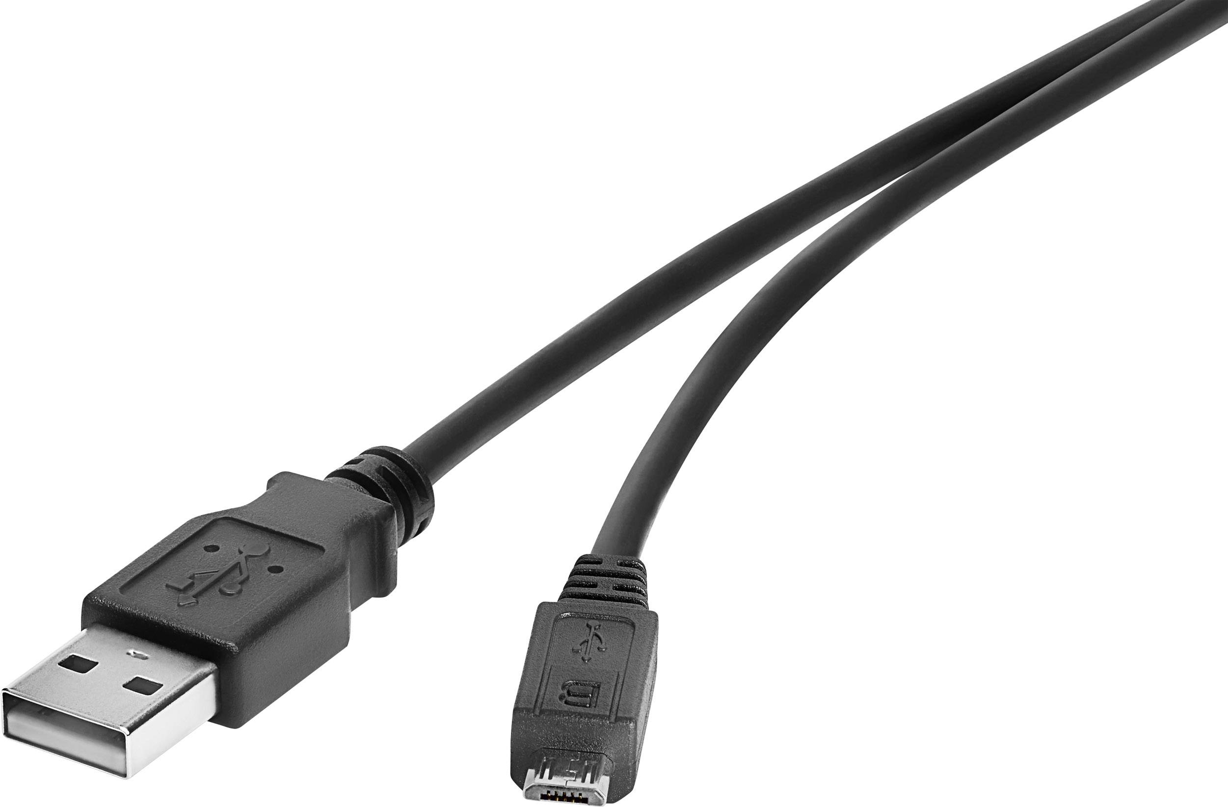 Renkforce RF-4463073 USB-kabel USB 2.0 USB-A stekker, USB-micro-B stekker 0.15 m Zwart Vergulde steekcontacten