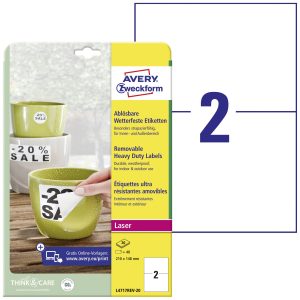 Avery-Zweckform L4717REV-20 Weerbestendige etiketten 210 x 148 mm Polyester folie Wit 40 stuk(s) Weer verwijderbaar Lase Avery-Zweckform L4717REV-20 Weerbestendige etiketten 210 x 148 mm Polyester folie Wit 40 stuk(s) Weer verwijderbaar Lase