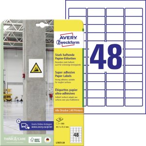 Avery-Zweckform Avery Zweckform L7873-20 sterk hechtende papieretiketten, 45,7 x 21,2 mm, 20 vellen/960 etiketten, wit L