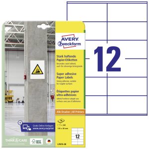 Avery-Zweckform Avery Zweckform L7875-20 sterk hechtende papieretiketten, 105 x 48 mm, 20 vellen/240 etiketten, wit L787