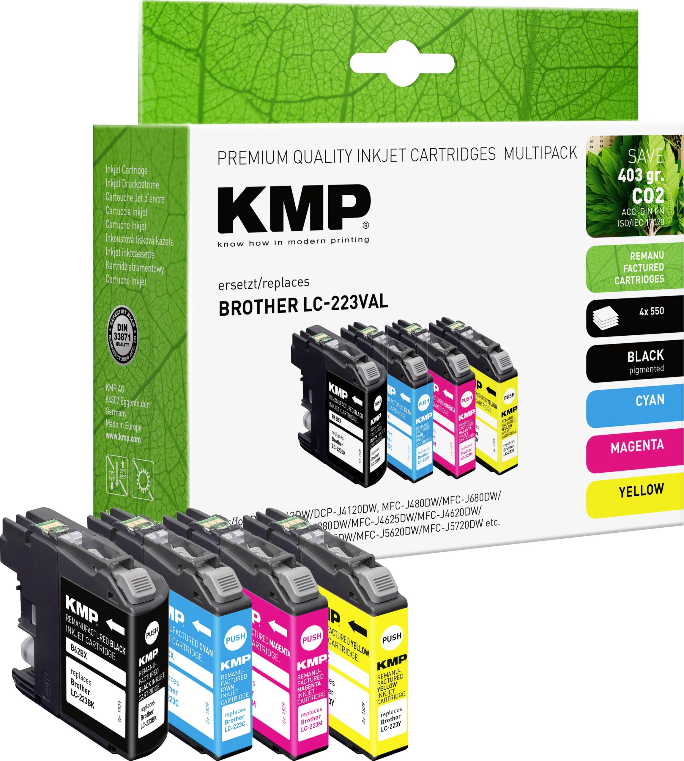 KMP Inktcartridge vervangt Brother LC-223BK, LC-223C, LC-223M, LC223Y Compatibel Combipack Zwart, Cyaan, Magenta, Geel B