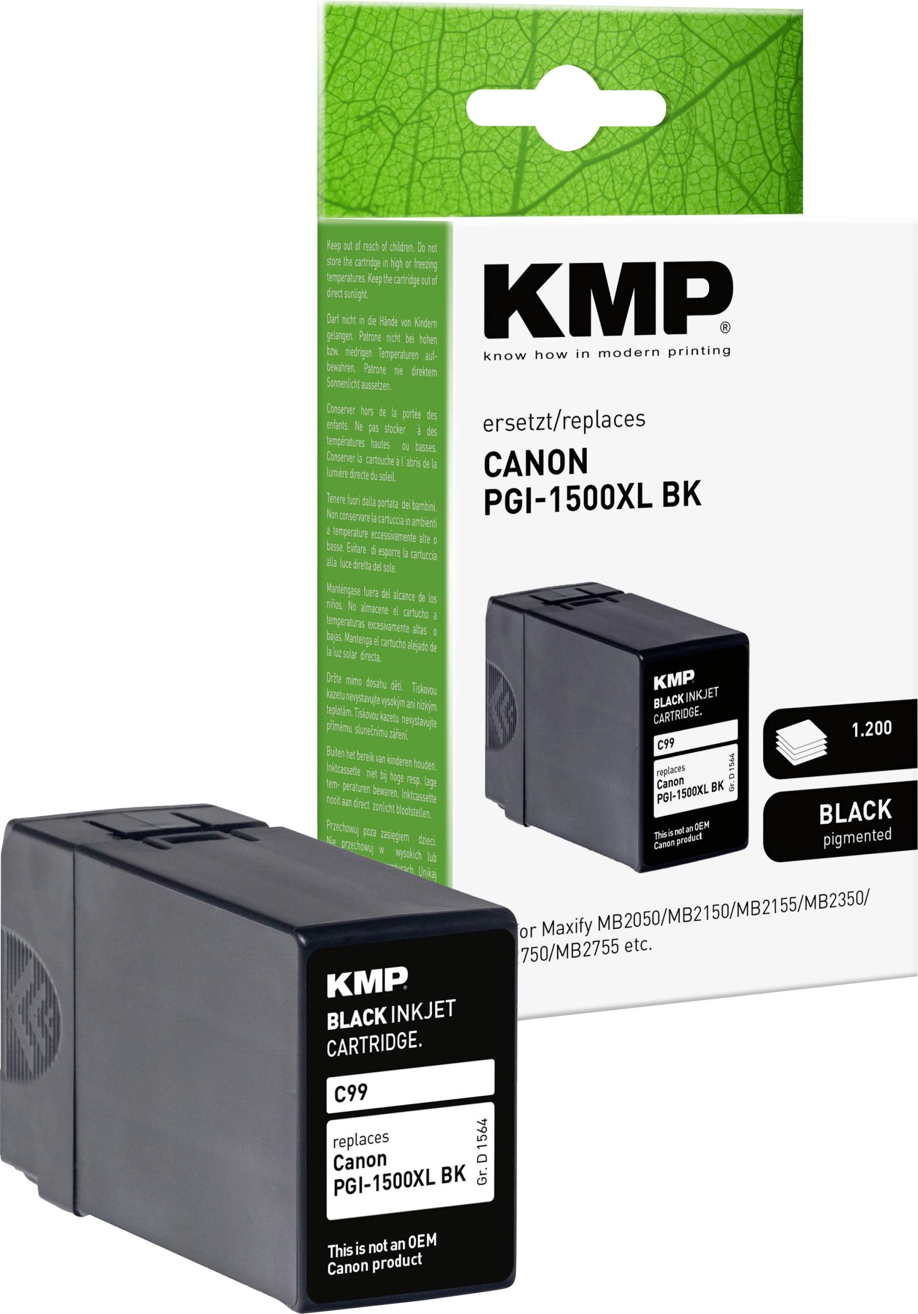 KMP Inktcartridge vervangt Canon PGI-1500BK XL Compatibel Zwart C99 1564,0001