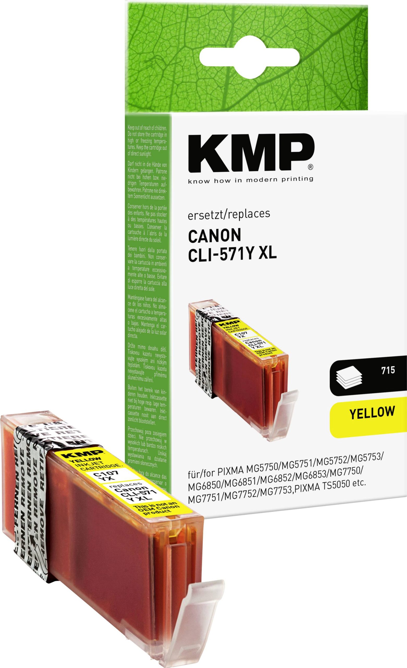 KMP Inktcartridge vervangt Canon CLI-571Y XL Compatibel Geel C107YX 1569,0009
