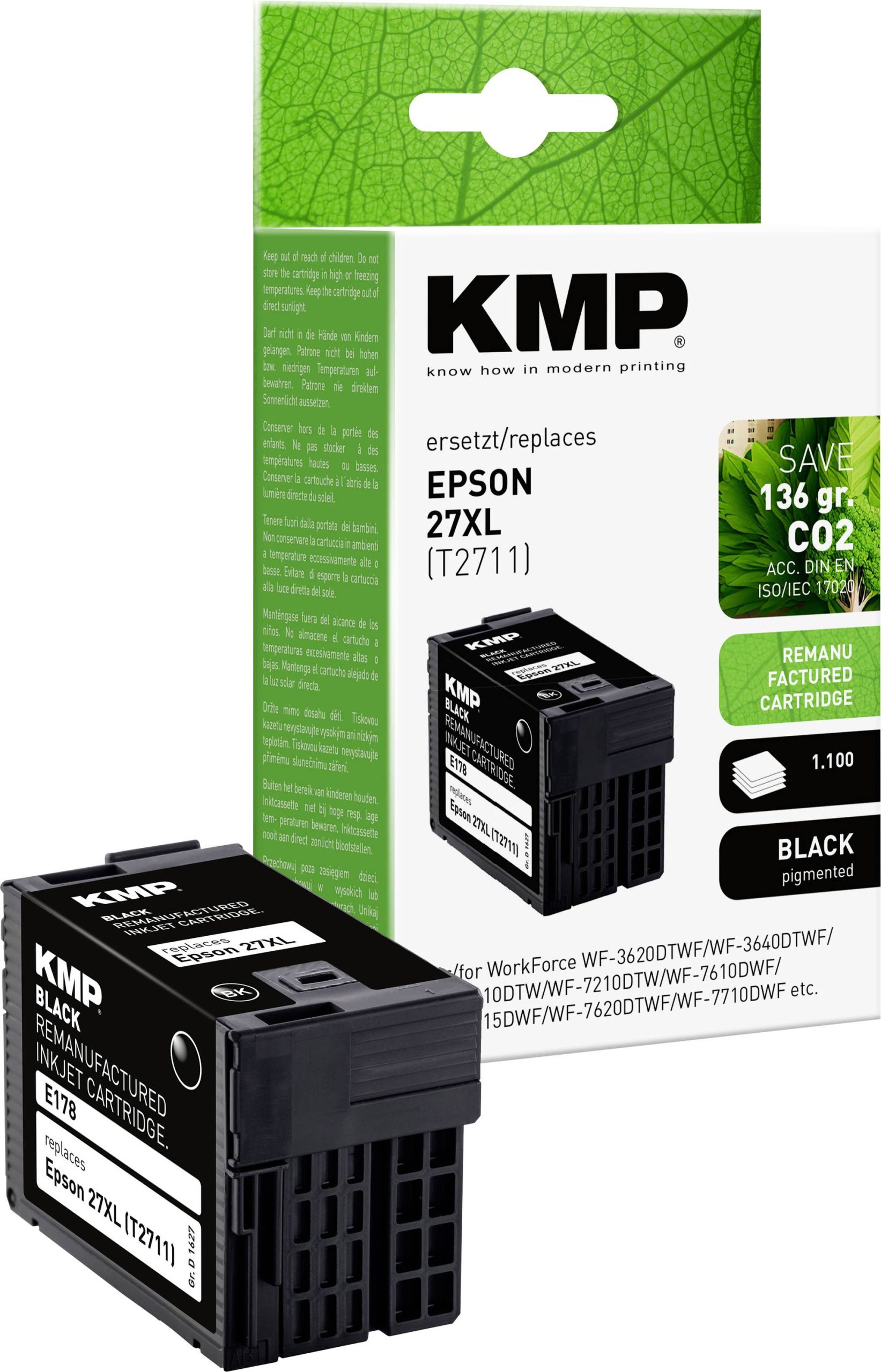 KMP Inktcartridge vervangt Epson 27XL, T2711 Compatibel Zwart E178 1627,4001