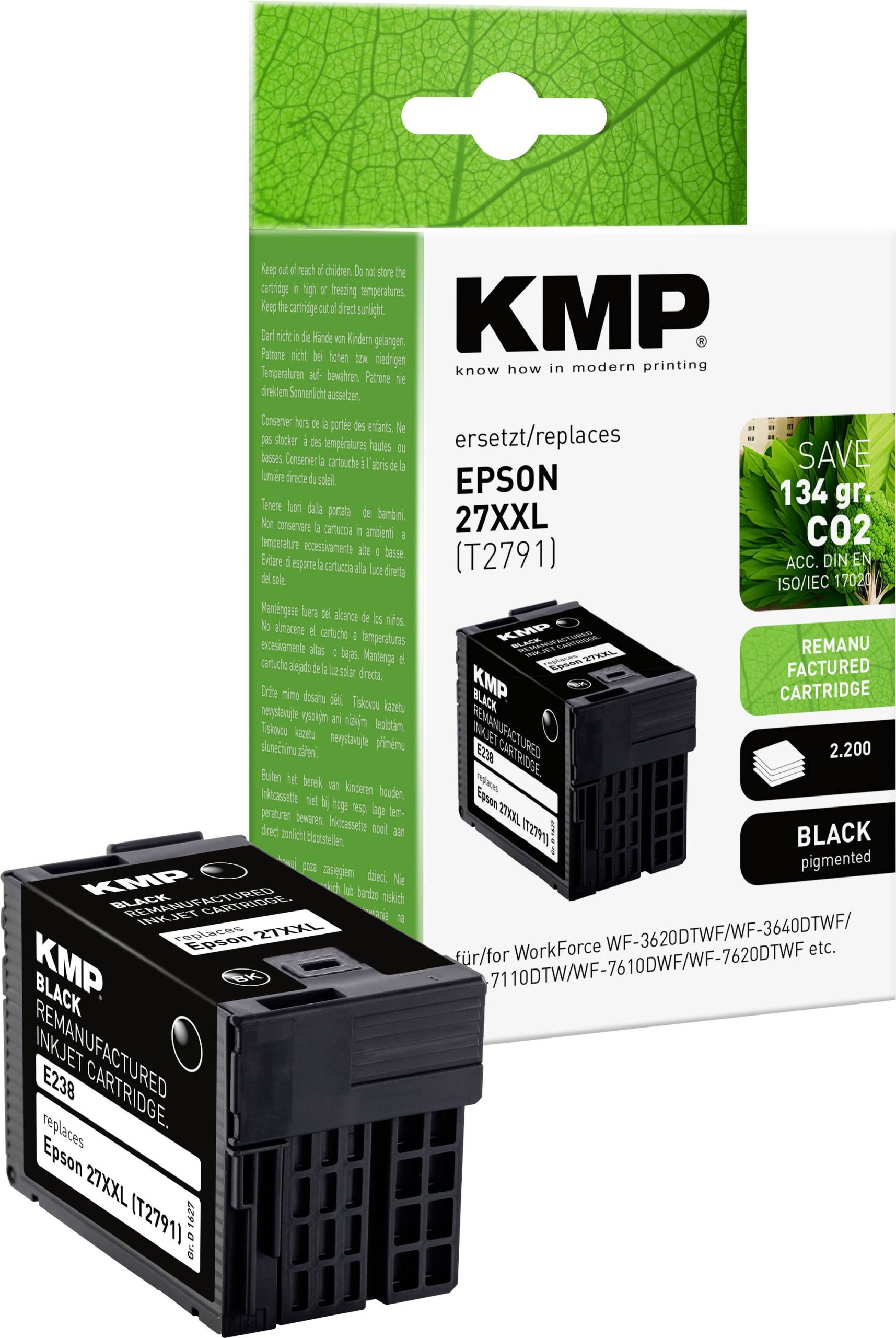 KMP Inktcartridge vervangt Epson 27XXL, T2791 Compatibel Zwart E238 1627,4201