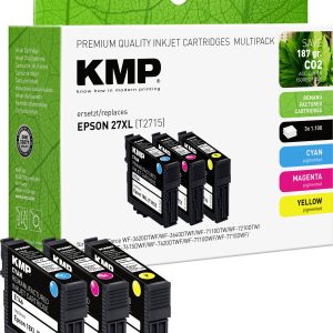 KMP Inktcartridge vervangt Epson 27XL, T2715, T2712, T2713, T2714 Compatibel Combipack Cyaan, Magenta, Geel E179V 1627,4 KMP Inktcartridge vervangt Epson 27XL, T2715, T2712, T2713, T2714 Compatibel Combipack Cyaan, Magenta, Geel E179V 1627,4