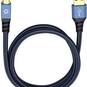 Oehlbach USB Plus B USB 2.0 [1x USB-A 2.0 stekker – 1x USB-B 2.0 stekker] 7.50 m Blauw Vergulde steekcontacten