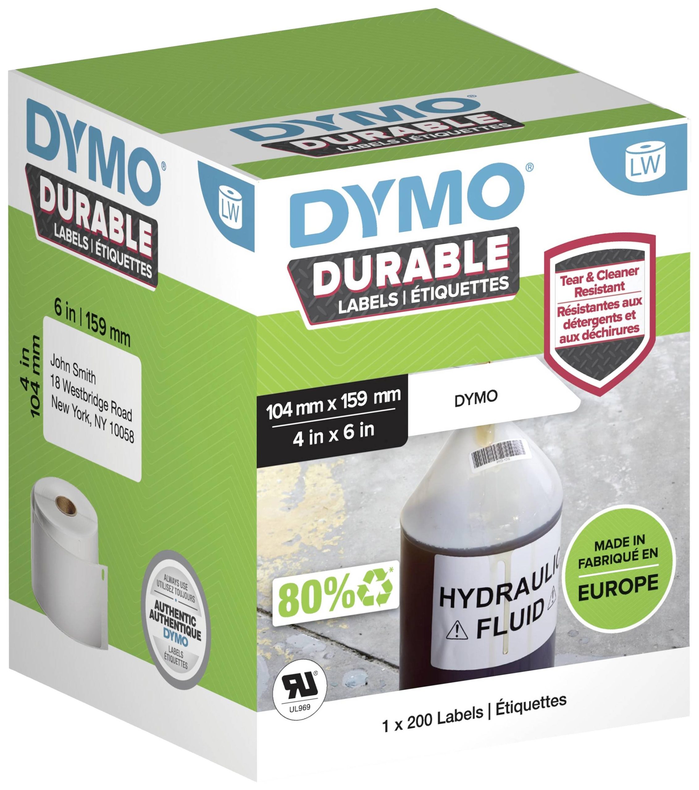 DYMO 2112287 Rol met etiketten 159 x 104 mm Polypropyleen folie Wit 200 stuk(s) Permanent hechtend Universele etiketten,