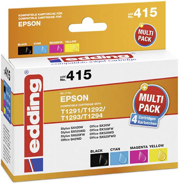 Edding Inktcartridge vervangt Epson T1291, T1292, T1293, T1294 Zwart, Cyaan, Magenta, Geel
