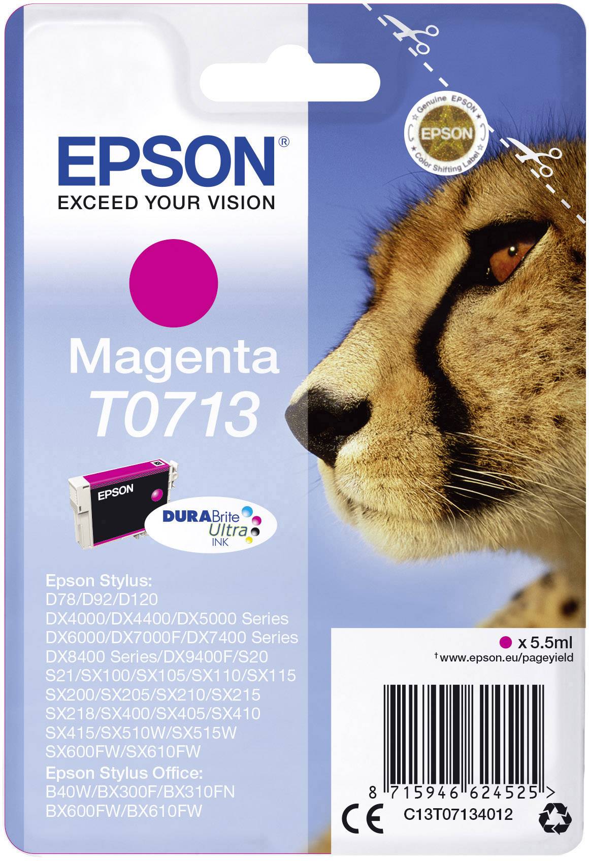 Epson Inktcartridge T0713 Origineel Single Magenta C13T07134012