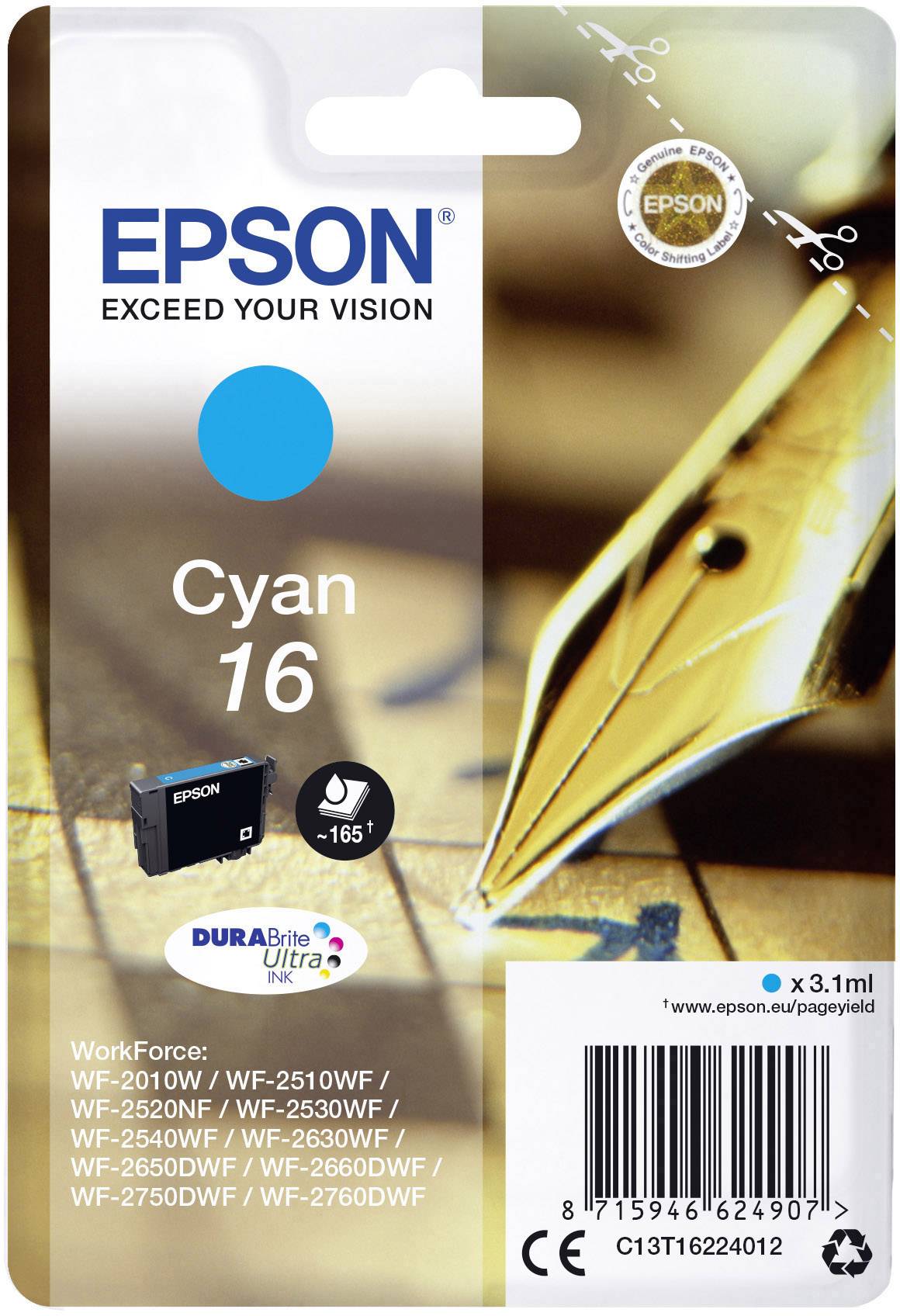 Epson Inktcartridge 16 Origineel Cyaan C 13 T 16224012