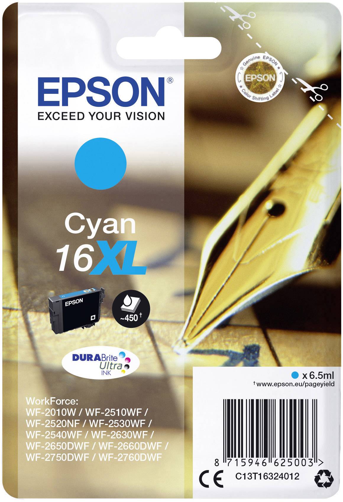Epson Inktcartridge 16XL Origineel Cyaan C13T16324012