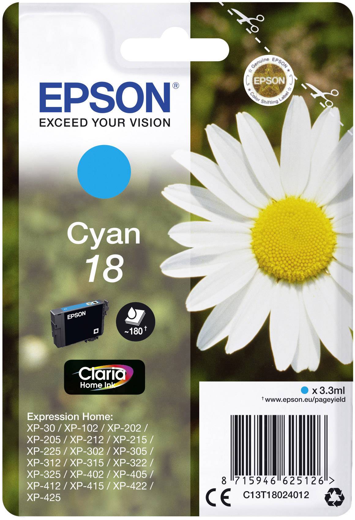 Epson Inktcartridge 18 Origineel Cyaan C 13 T 18024012
