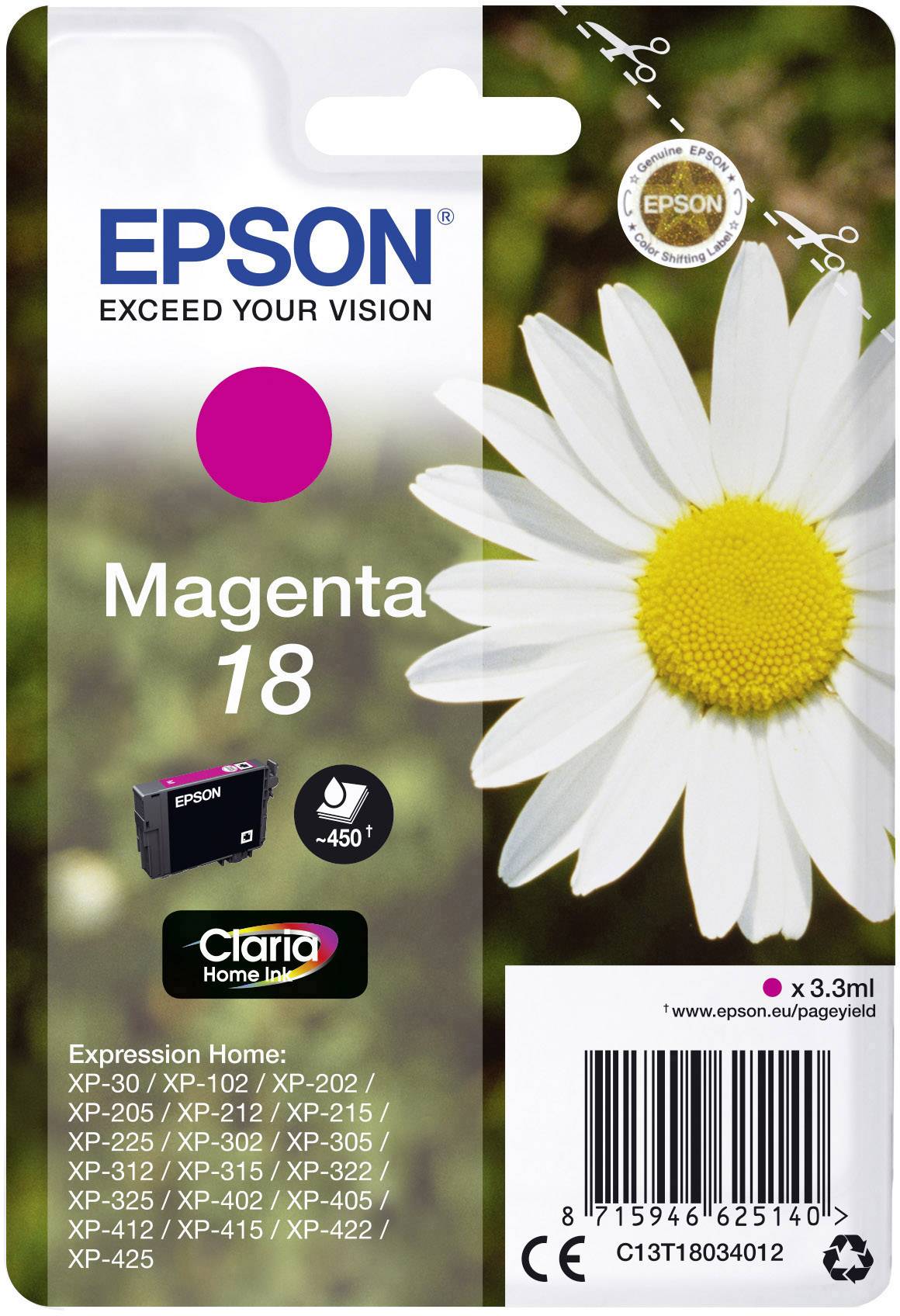 Epson Inktcartridge 18 Origineel Magenta C13T18034012