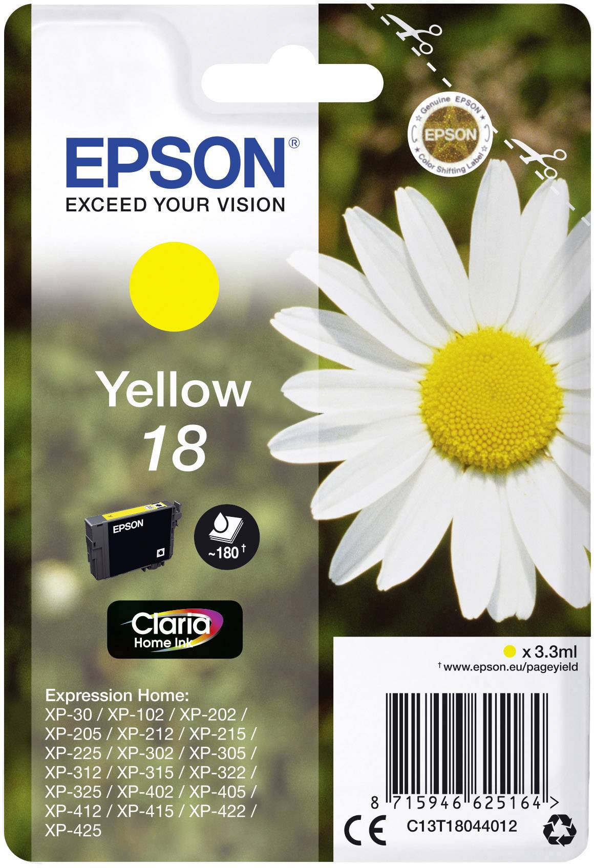 Epson Inktcartridge 18 Origineel Geel C 13 T 18044012