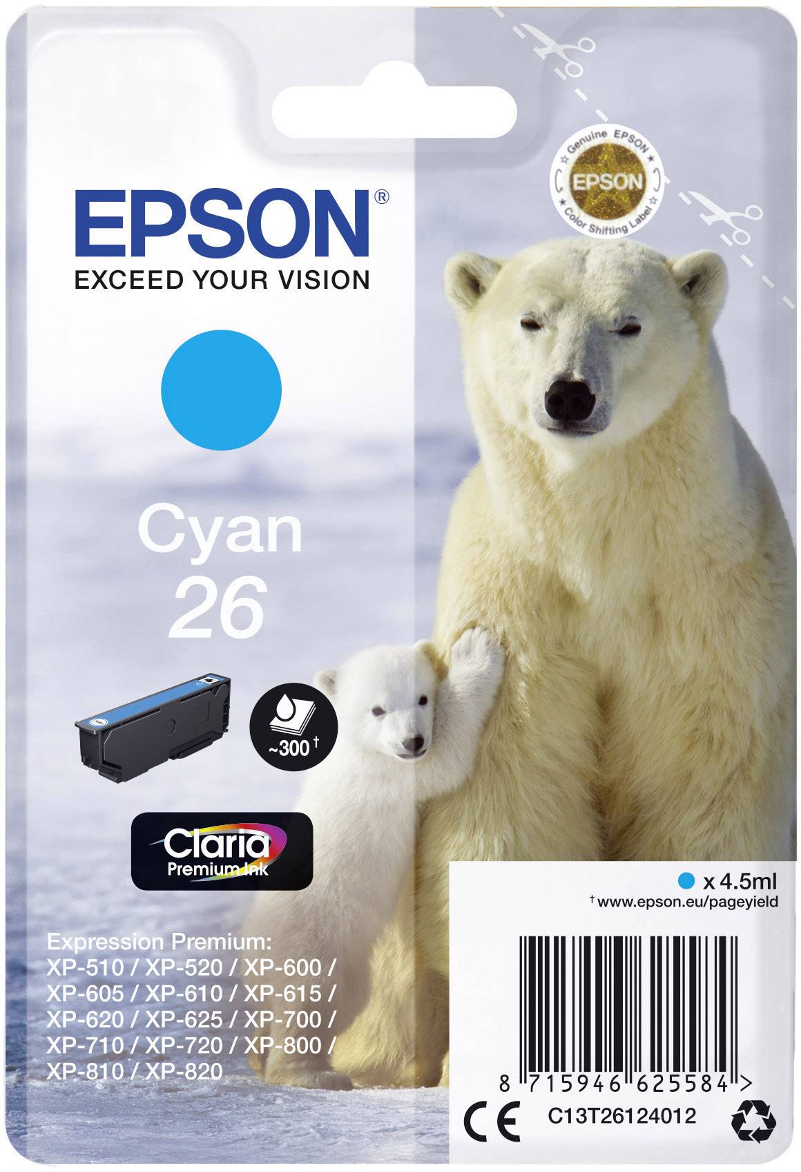 Epson Inktcartridge 26 Origineel Cyaan C 13 T 26124012